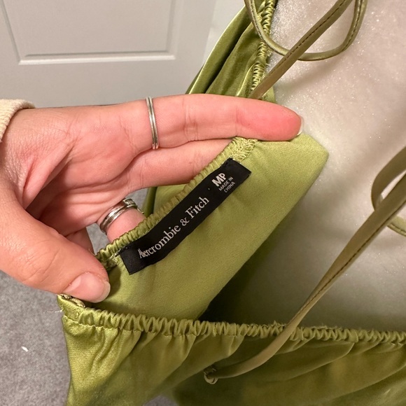 Abercrombie & Fitch | lettuce green satin ruffle halter dress - Picture 5 of 5